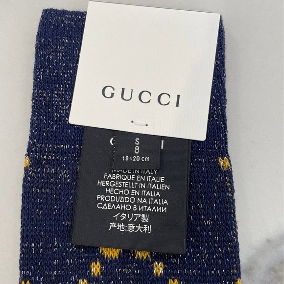 Gucci GG Socks in Blue and Gold Lamé - Picture 7 of 11